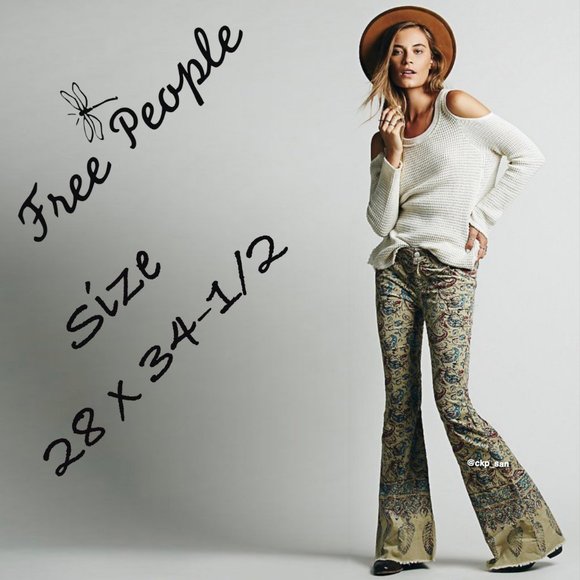 Free People Denim - Free People New Delhi Border Flare Corduroy Sz 28
